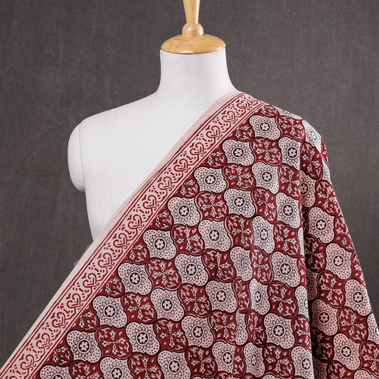 Red - Bagh Block Printed Natural Dyed Cotton Fabric