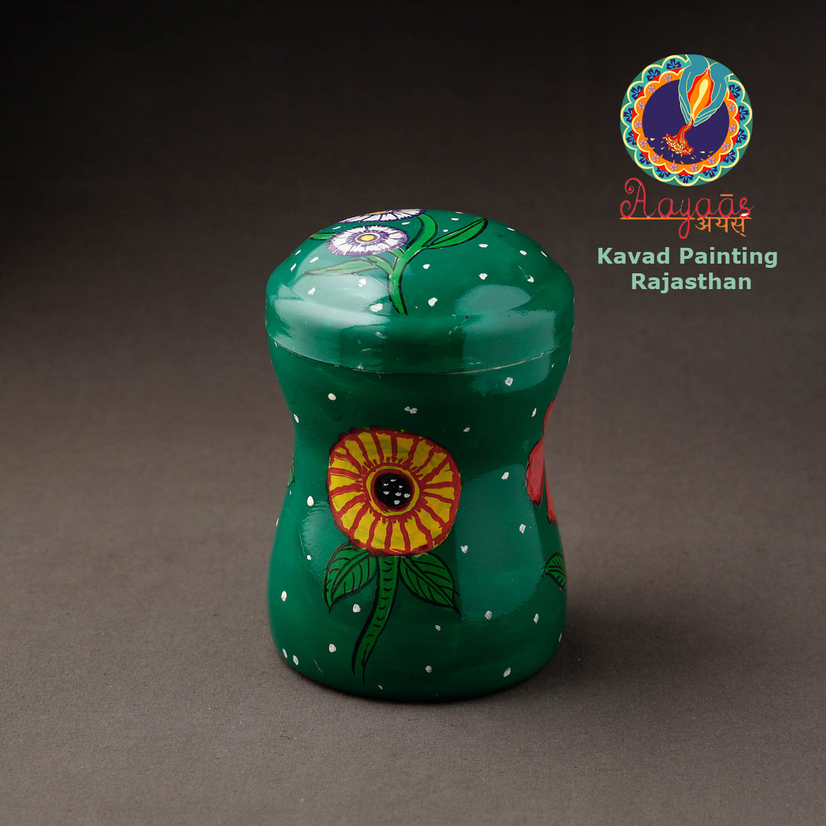 Green Kavad Handpainted Stainless Steel Multi Utility Canister