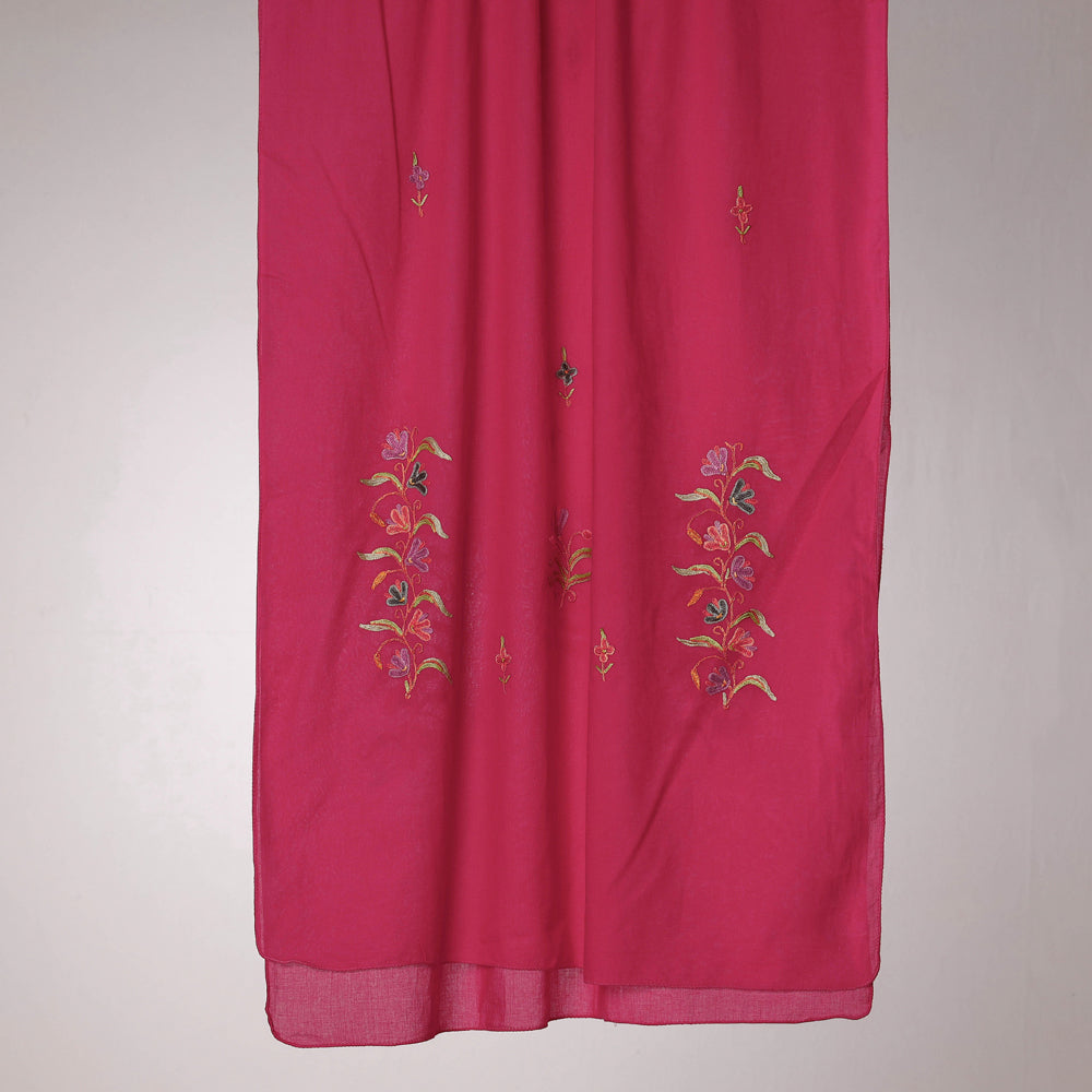 Pink - Kashidakari Hand Embroidery Cotton Stole