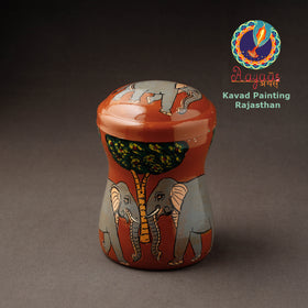 Red Kavad Handpainted Stainless Steel Multi Utility Canister