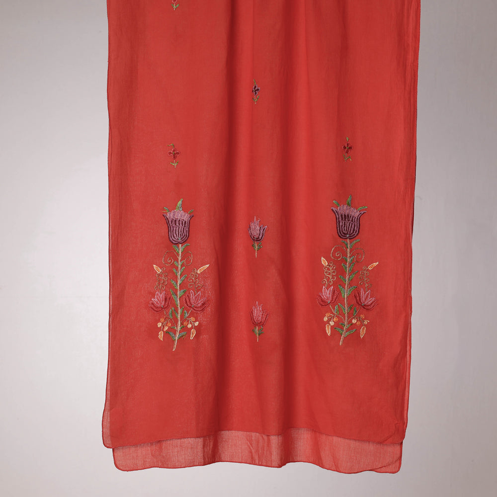 Orange - Kashidakari Hand Embroidery Cotton Stole