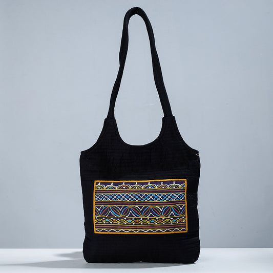 Black - Traditional Rogan Hand Painted Mashru Shoulder Bag