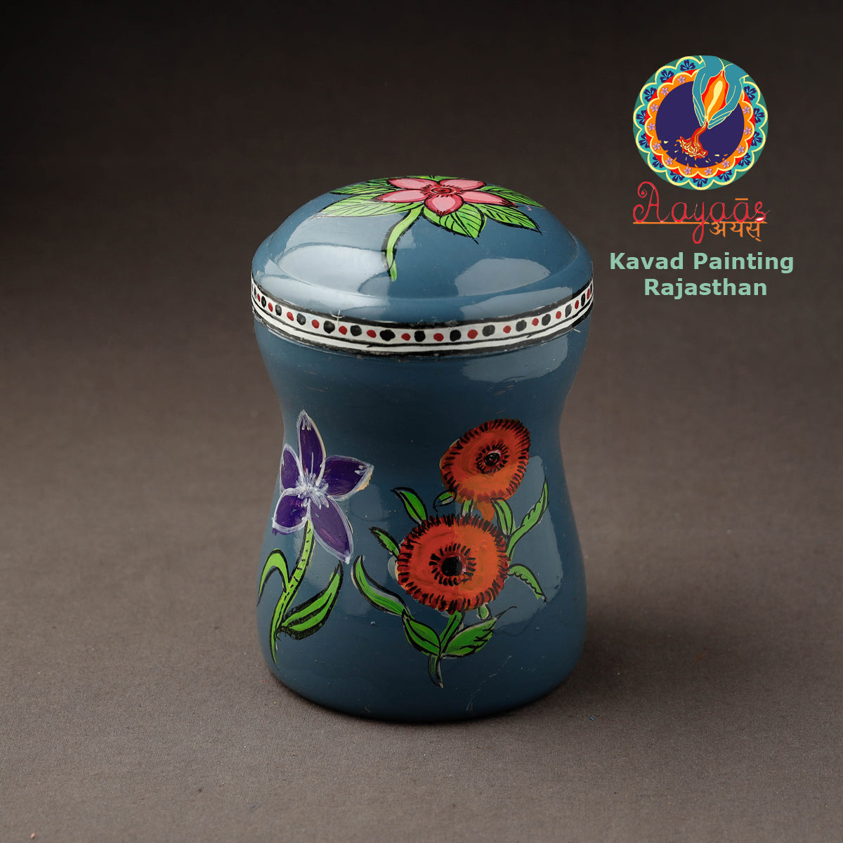 Grey Kavad Handpainted Stainless Steel Multi Utility Canister