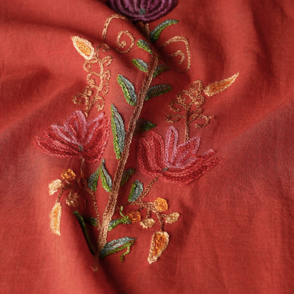 Orange - Kashidakari Hand Embroidery Cotton Stole