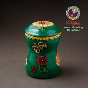 Green  Kavad Handpainted Stainless Steel Multi Utility Canister