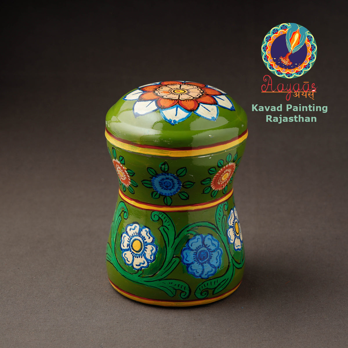 Green Kavad Handpainted Stainless Steel Multi Utility Canister