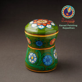 Green Kavad Handpainted Stainless Steel Multi Utility Canister