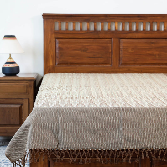 Beige - Pure Cotton Handloom Single Bedcover from Bijnor by Nizam (91 x 61 in)