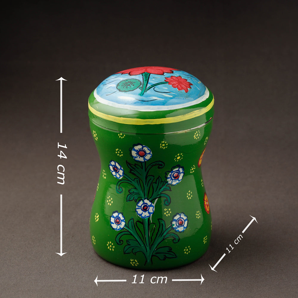 Green Kavad Handpainted Stainless Steel Multi Utility Canister