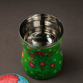 Green Kavad Handpainted Stainless Steel Multi Utility Canister