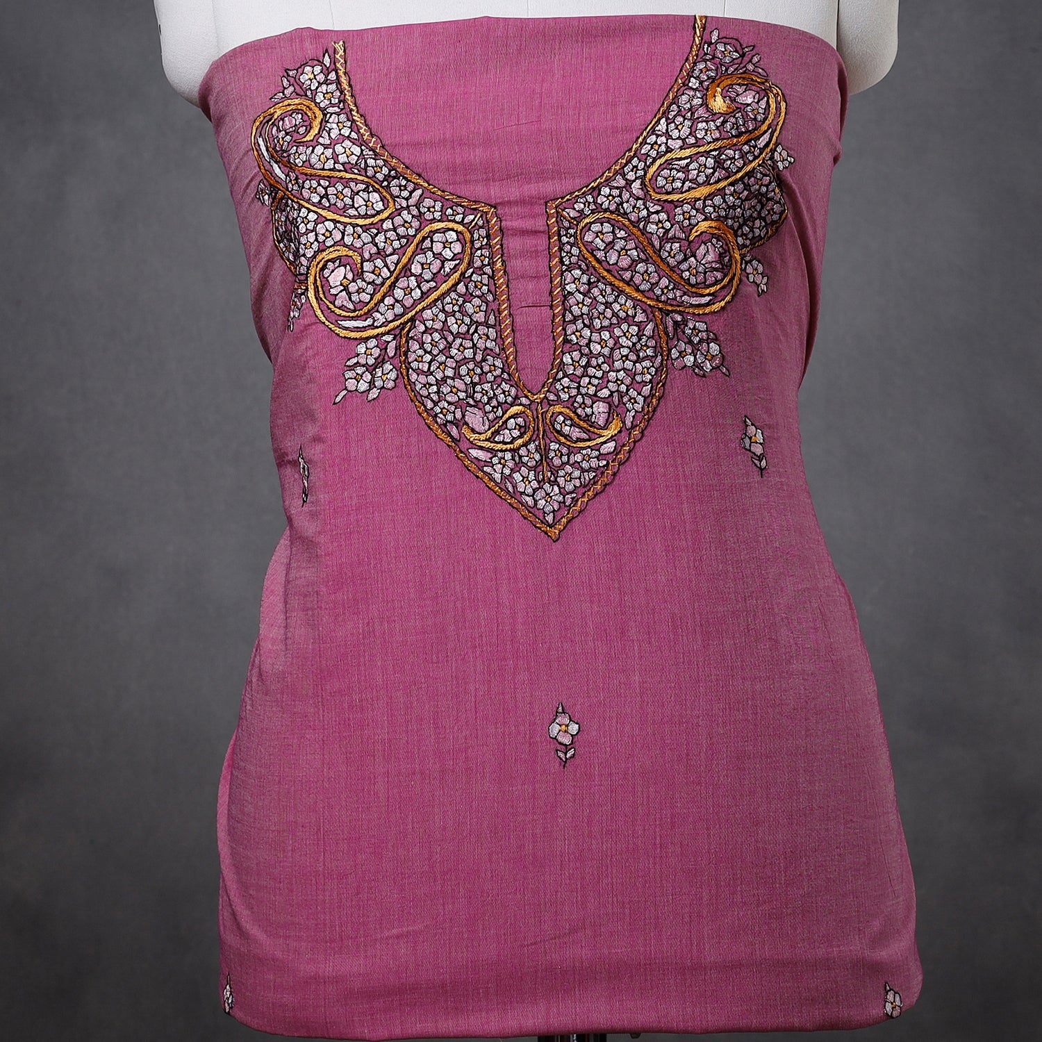  Kashidakari Hand Embroidery Pure Mangalagiri Cotton Kurta Material 