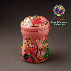 Peach Kavad Handpainted Stainless Steel Multi Utility Canister