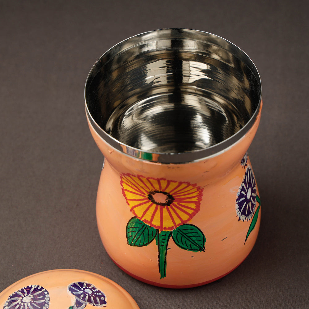 Peach Kavad Handpainted Stainless Steel Multi Utility Canister