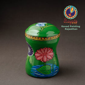 Green Kavad Handpainted Stainless Steel Multi Utility Canister