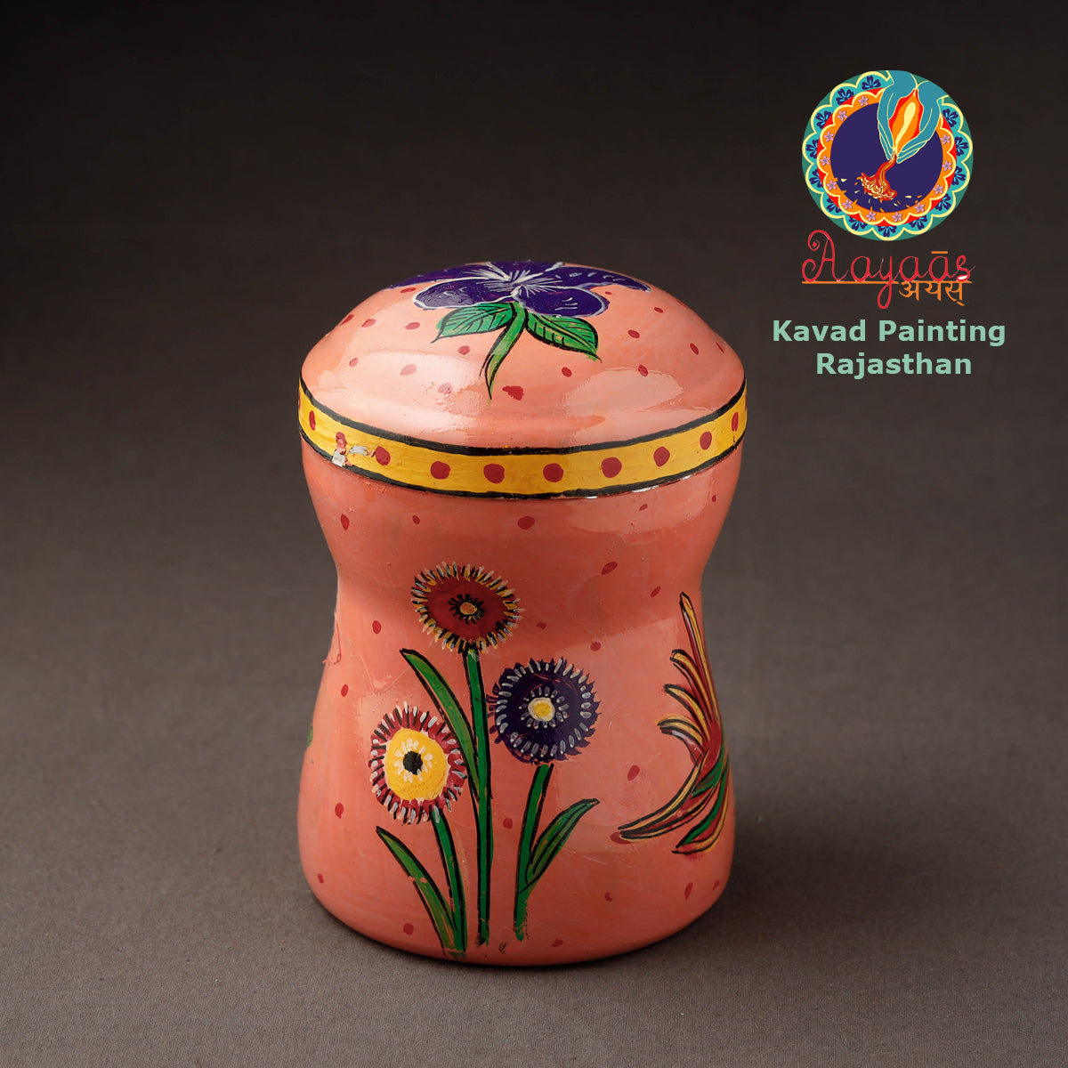 Peach Kavad Handpainted Stainless Steel Multi Utility Canister