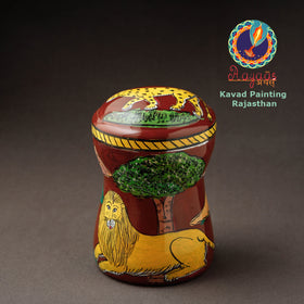 Red Kavad Handpainted Stainless Steel Multi Utility Canister