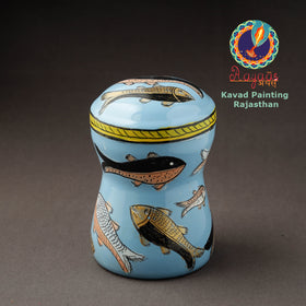 Blue Kavad Handpainted Stainless Steel Multi Utility Canister