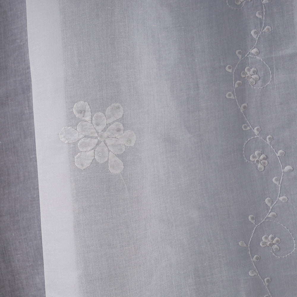 White - Applique Flower Cutwork Cotton Door Curtain from Rampur (7 x 3 feet) (single piece)