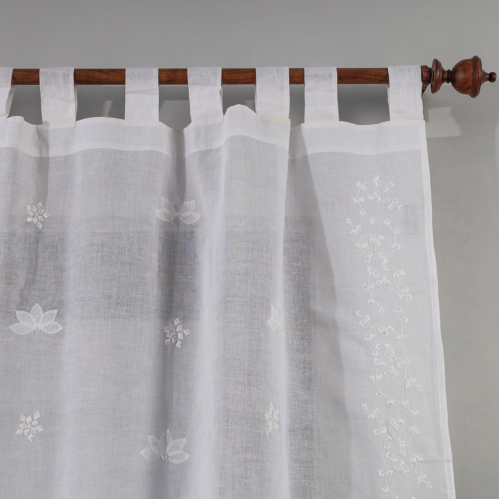 White - Applique Flower Cutwork Cotton Door Curtain from Rampur (7 x 3 feet) (single piece)