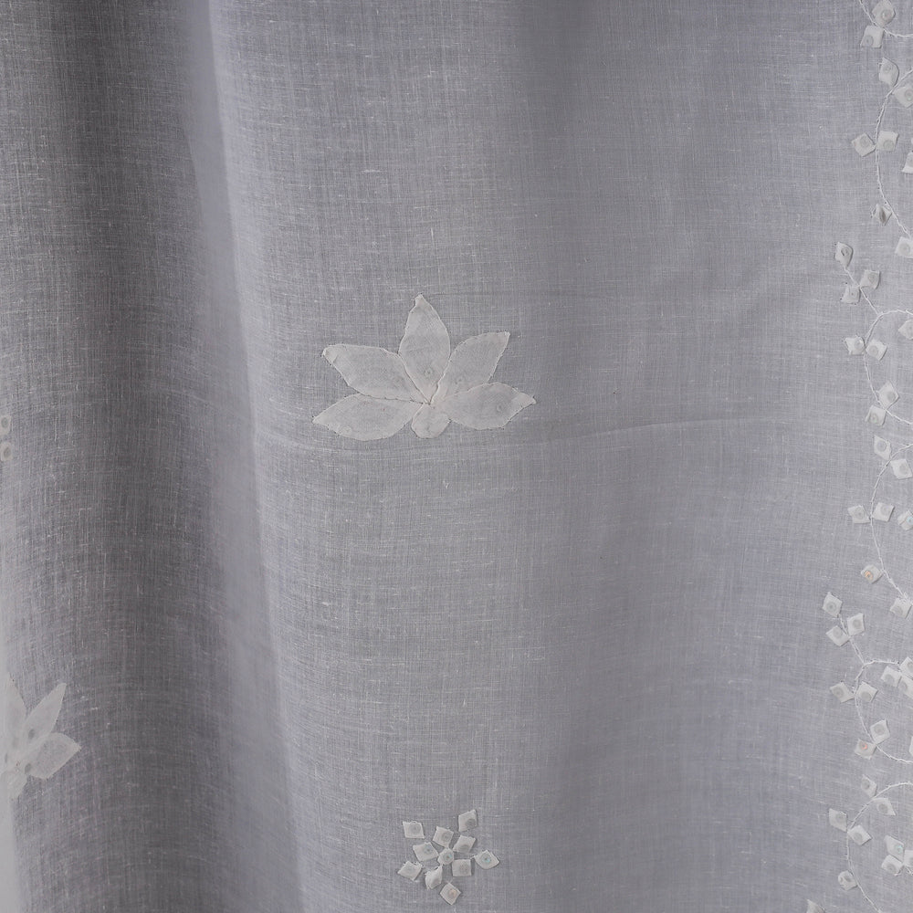 White - Applique Flower Cutwork Cotton Door Curtain from Rampur (7 x 3 feet) (single piece)