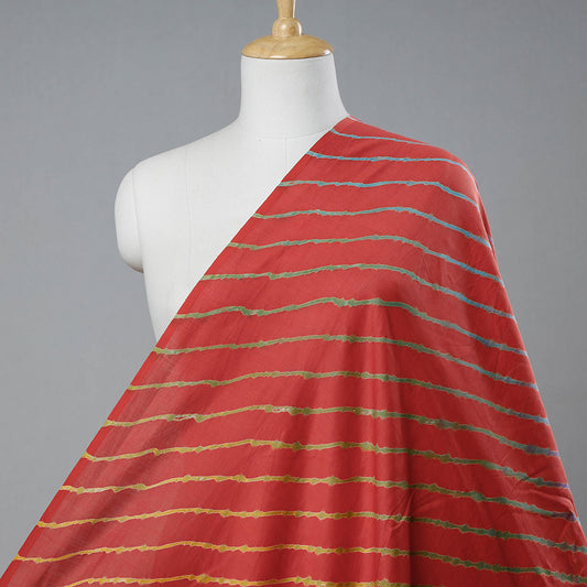 Red Orange Leheriya Tie-Dye Chanderi Silk Fabric