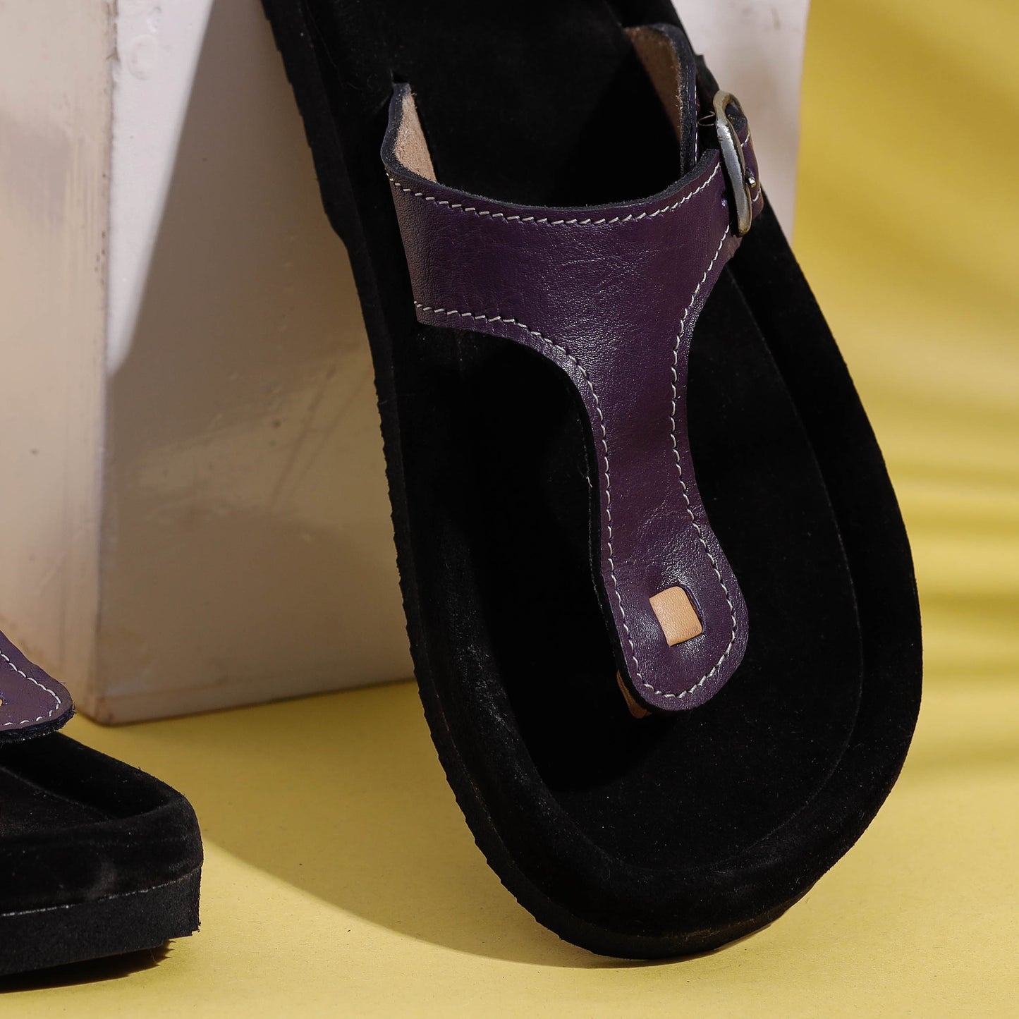 Black & Purple Handcrafted Women's Leather Slippers with Suede