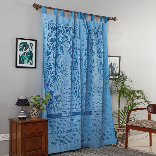 Blue - Applique King Cutwork Door Curtain from Barmer (7 x 3.5 feet) (single piece)