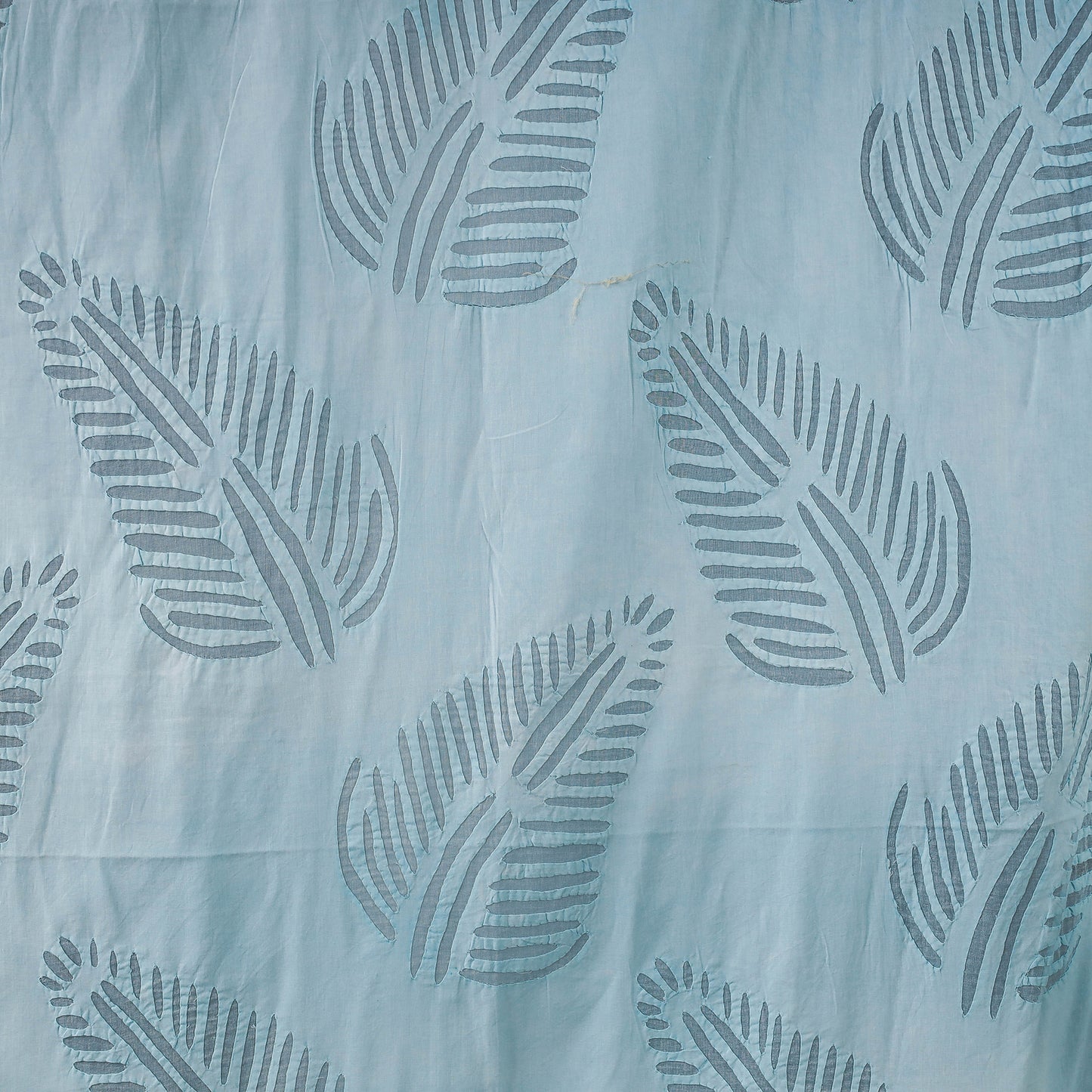 Blue - Applique Leaves Cutwork Cotton Door Curtain from Barmer (7 x 3.5 feet) (single piece)