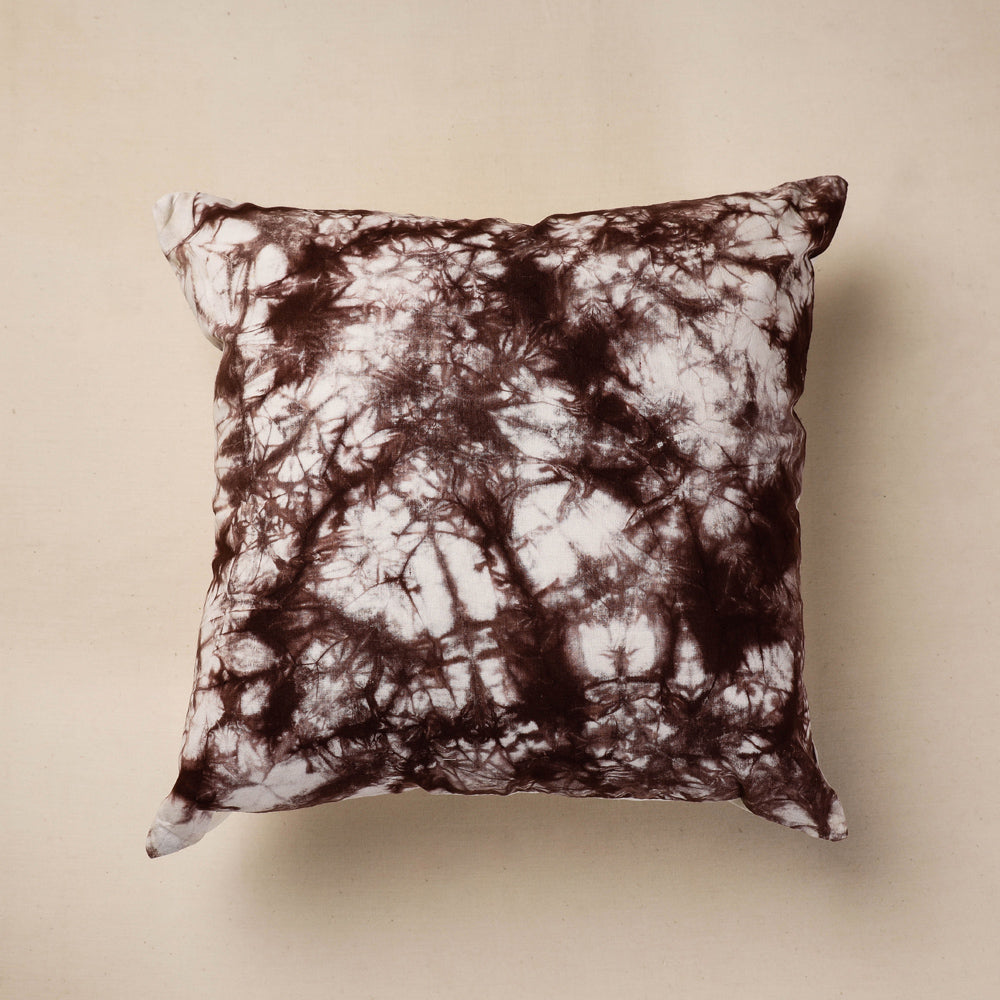 Brown - Shibori Tie-Dye Cotton Cushion Cover (16 x 16 in)