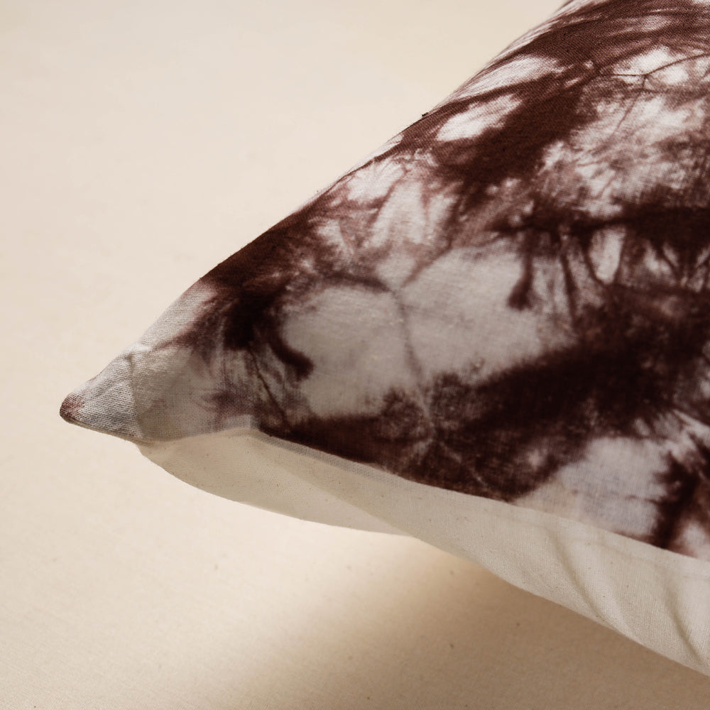 Brown - Shibori Tie-Dye Cotton Cushion Cover (16 x 16 in)