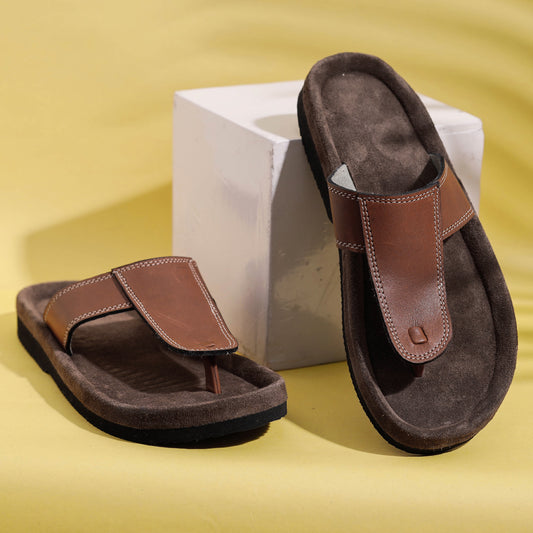 Dark Brown Handcrafted Men's Leather Slippers with Suede