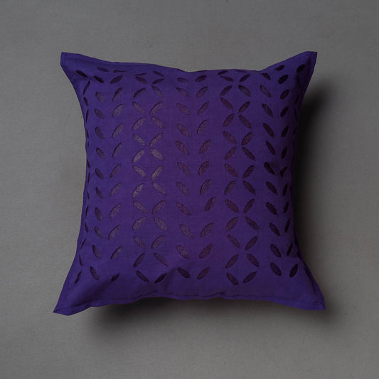 Purple - Applique Cutwork Cotton Cushion Cover (16 x 16 in)