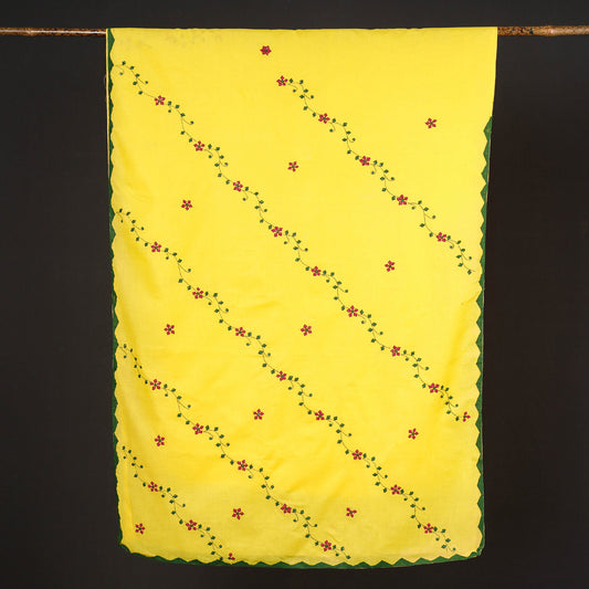 Yellow - Applique Patti Kaam Pure Cotton Saree from Rampur