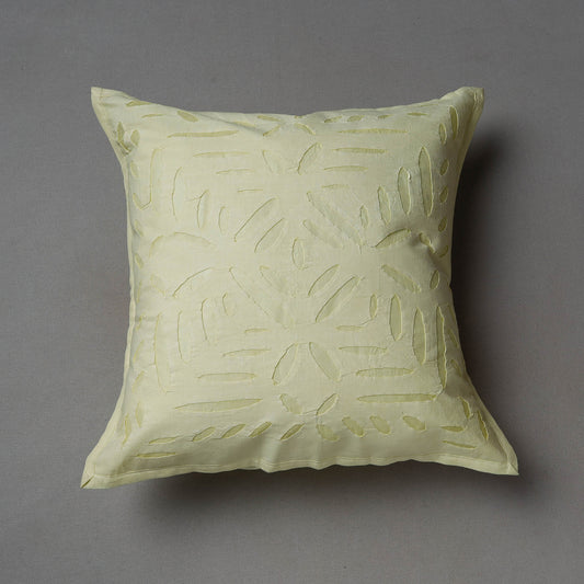Beige - Applique Cutwork Cotton Cushion Cover (16 x 16 in)