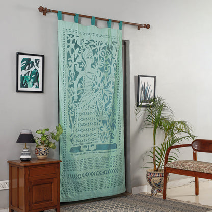 Green - Applique Cutwork Cotton Door Curtain from Barmer (7 x 3.5 feet) (single piece)
