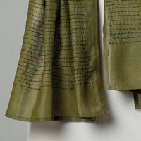 Green - Kalamkari Handpainted Pure Handloom Chanderi Silk Thread Work Stole