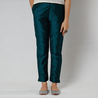 Midnight Green - Silk Tapered Casual Pant for Women