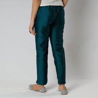 Midnight Green - Silk Tapered Casual Pant for Women