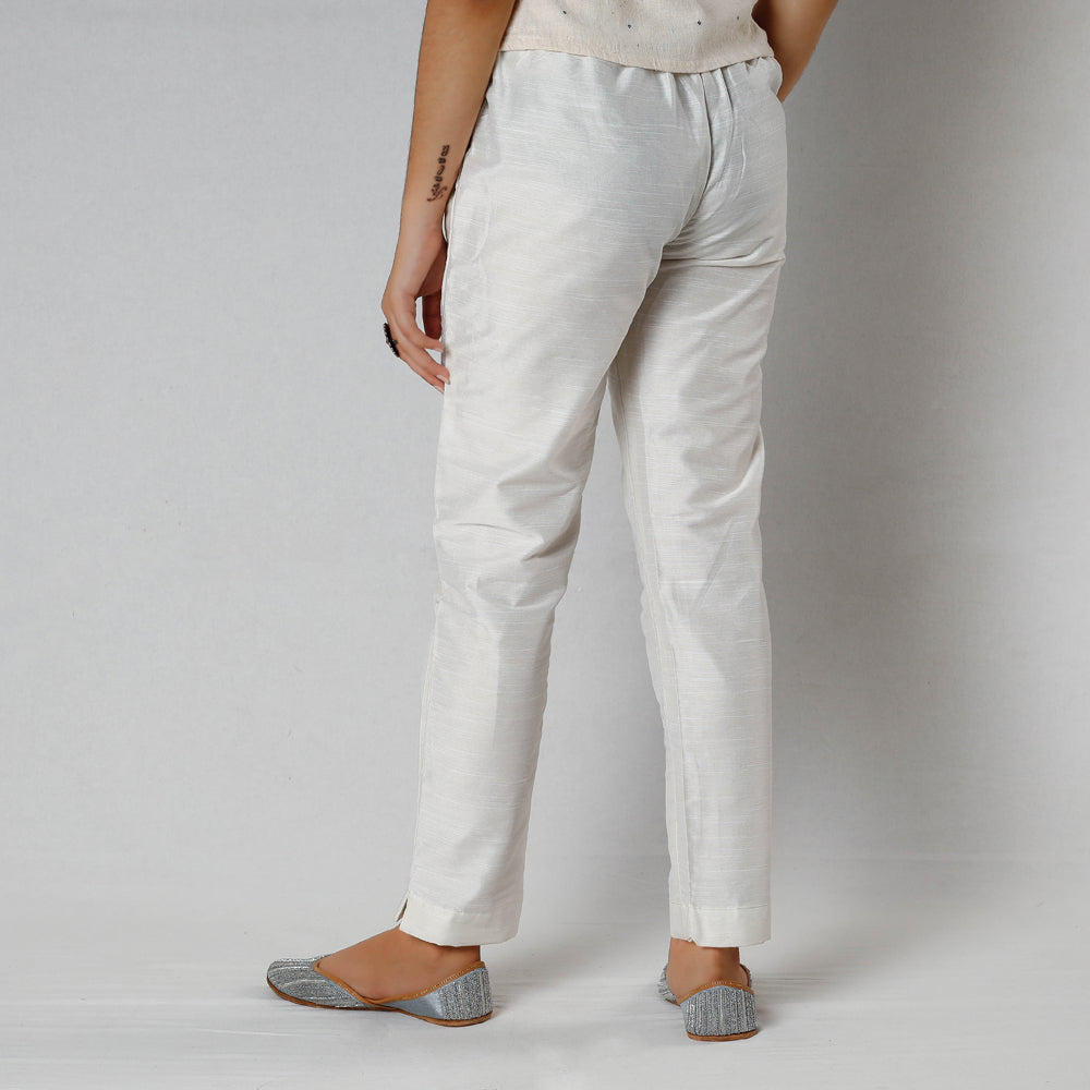 Off white Silk pants with cotton lining and gota border – Handpicked