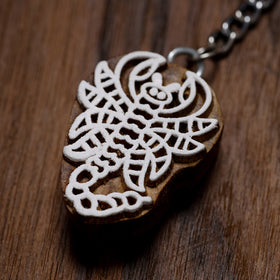 Brown Hand Carved Sheesham Wood Block Keychain 