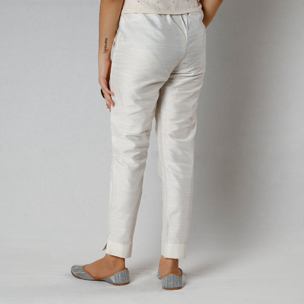 White Silk Tapered Casual Pant for Women