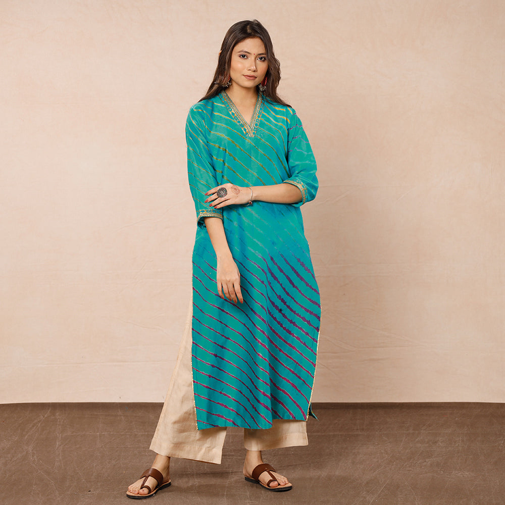  Leheriya Tie-Dye Chanderi Silk Kurta