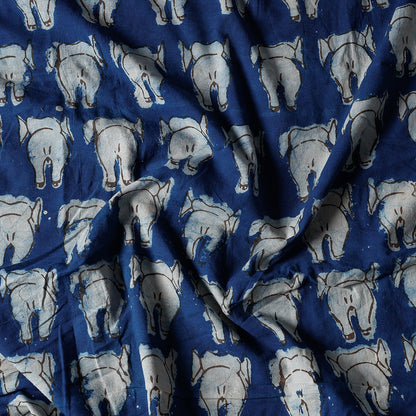 Blue - Bindaas Block Art Printing Cotton Natural Dyed Precut Fabric (2 meter)