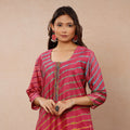 Buy Leheriya Tie-Dye Chanderi Silk Long Kurta for Women