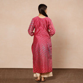 Buy Leheriya Tie-Dye Chanderi Silk Long Kurta for Women