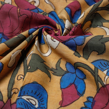 Brown - Handpainted Srikalahasti Kalamkari Pen Work Handloom  Silk Fabric