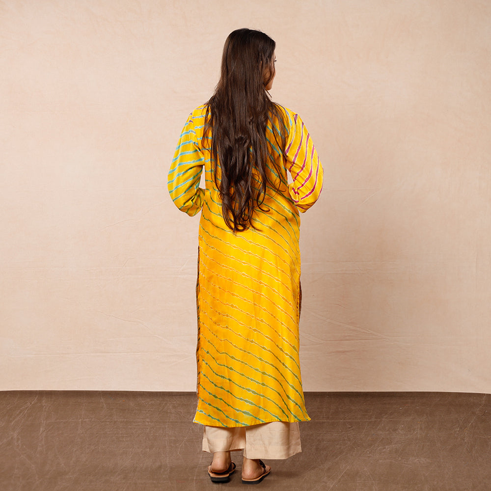 Buy Leheriya Tie-Dye Chanderi Silk Long Kurta Online l iTokri.com