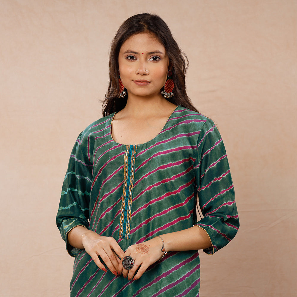  Leheriya Tie-Dye Chanderi Silk Long Kurta Online 