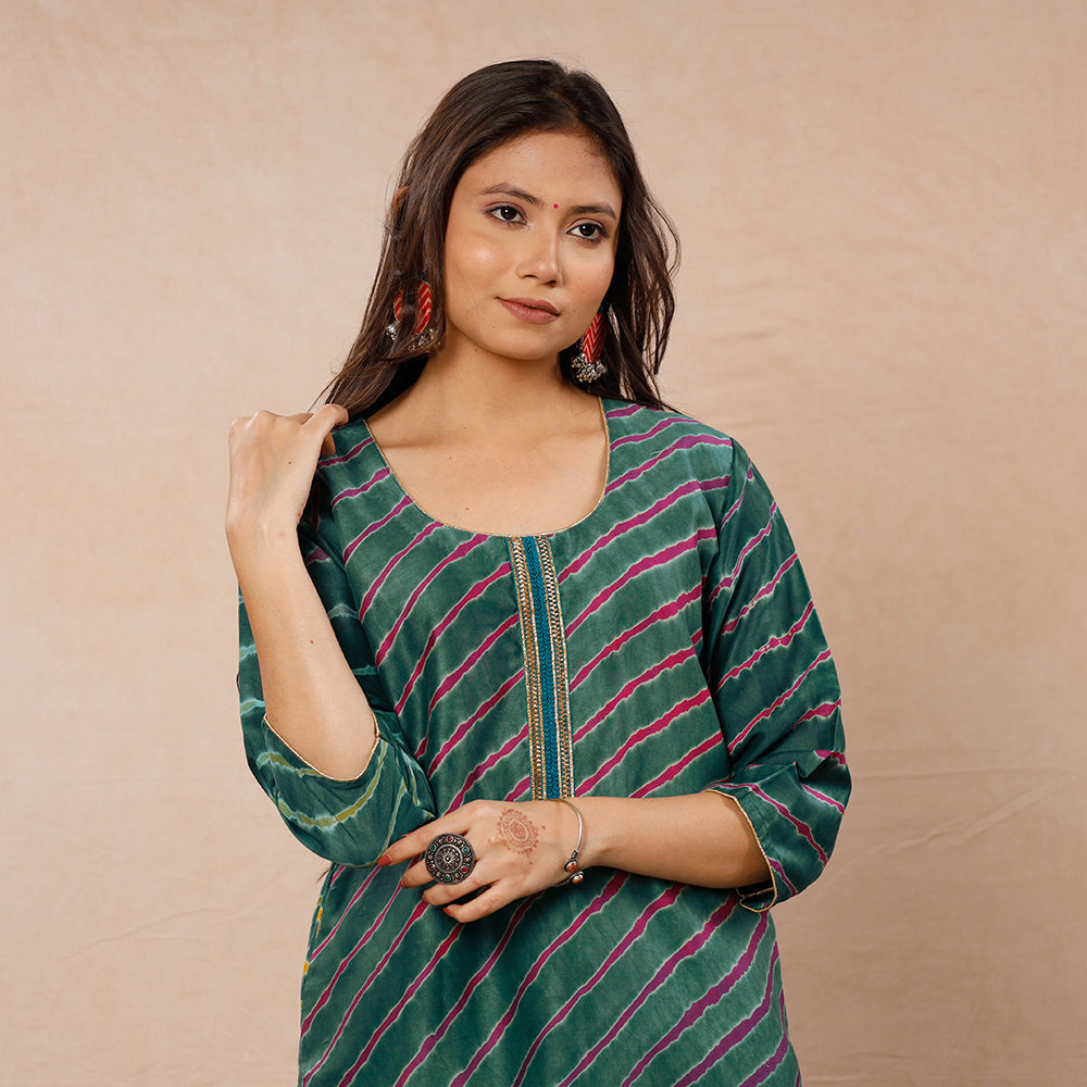  Leheriya Tie-Dye Chanderi Silk Long Kurta Online 