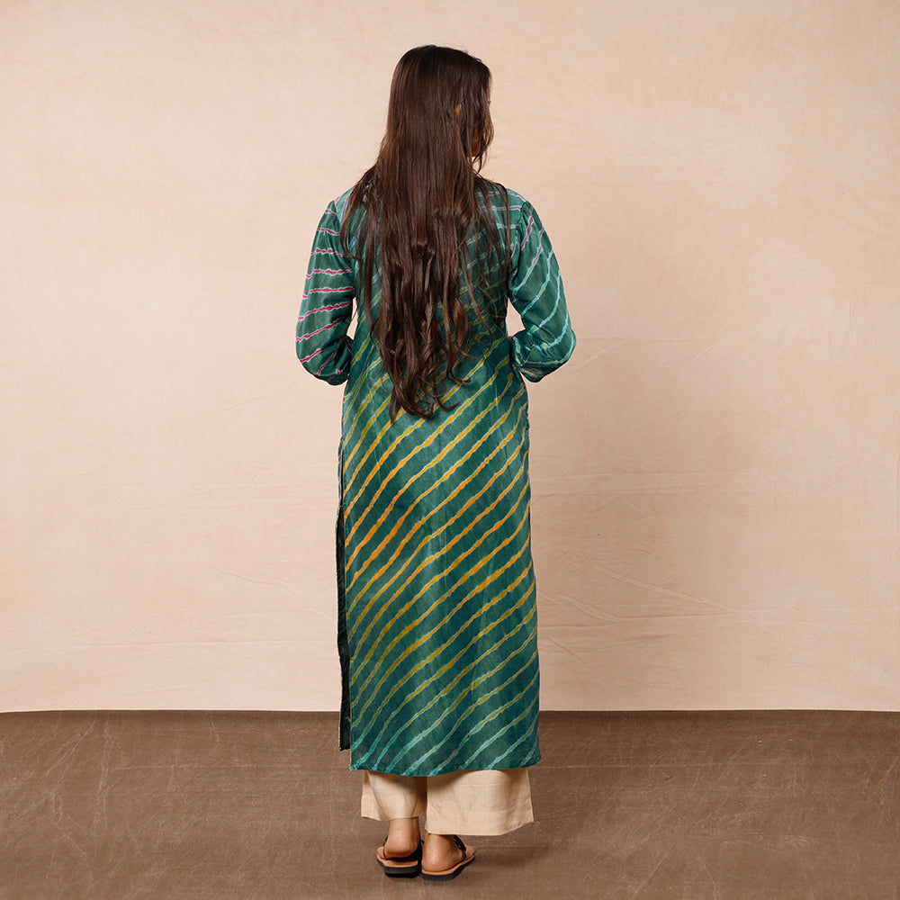  Leheriya Tie-Dye Chanderi Silk Long Kurta Online 